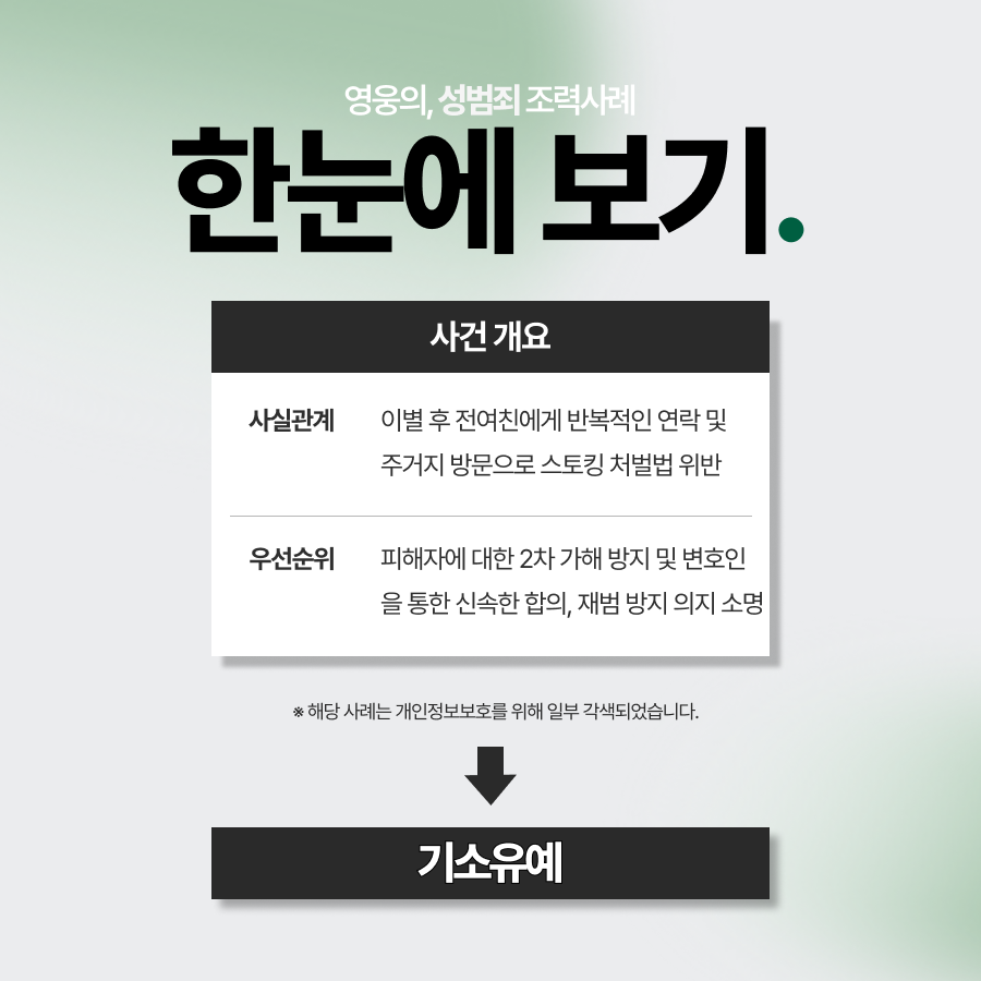 전여친 스토킹, 신속한 합의 진행을 통해 기소유예로 마무리한 사례